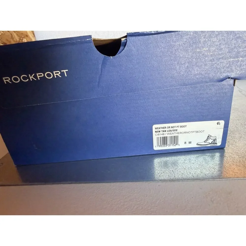 Rockport Weather Or Not Plain Toe Waterproof Leather Boots Mens 8M Tan CI6148NIB